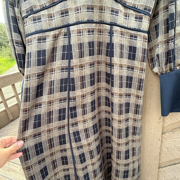NWT Clane Checked Piping Long Sleeve Maxi Dress - Picture 10 of 16